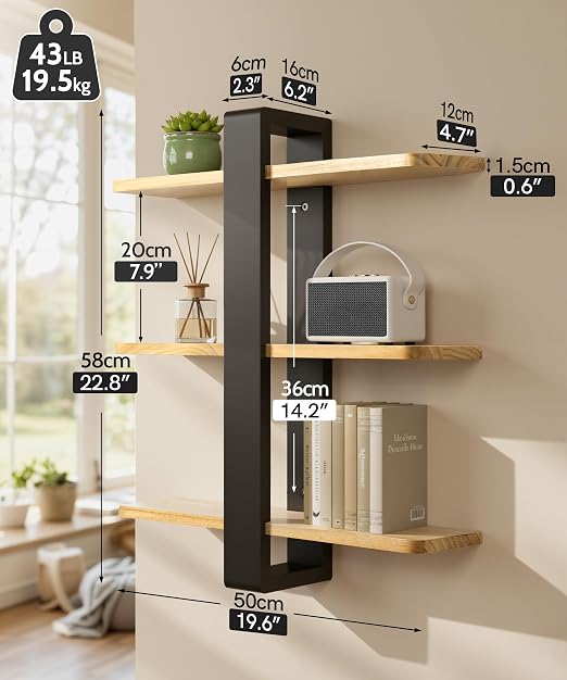 Adjustable 3-Tier Wall Shelf – Rustic Wood Floating Display & Organizer