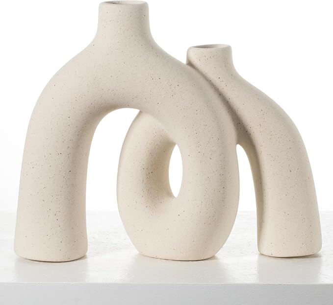 Modern Cream Ceramic Arch Vase – Minimalist Sculptural Home Décor