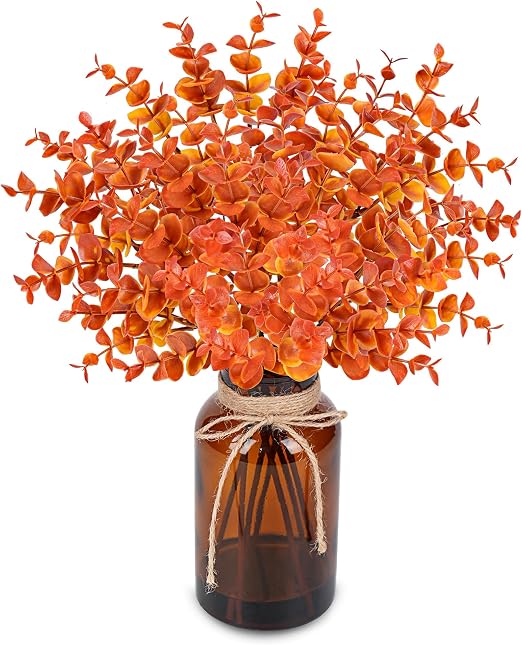 Artificial Rose & Eucalyptus Stems – Elegant Amber Faux Floral Arrangement