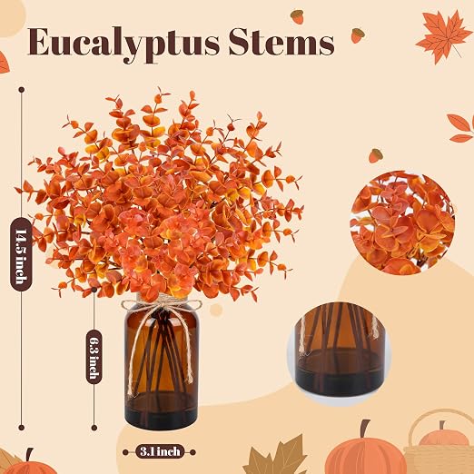 Artificial Rose & Eucalyptus Stems – Elegant Amber Faux Floral Arrangement