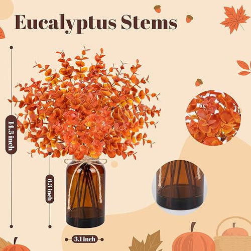 Artificial Rose & Eucalyptus Stems – Elegant Amber Faux Floral Arrangement