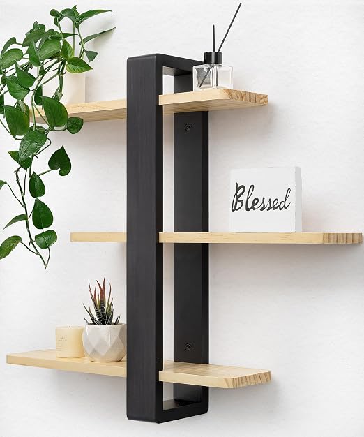Adjustable 3-Tier Wall Shelf – Rustic Wood Floating Display & Organizer